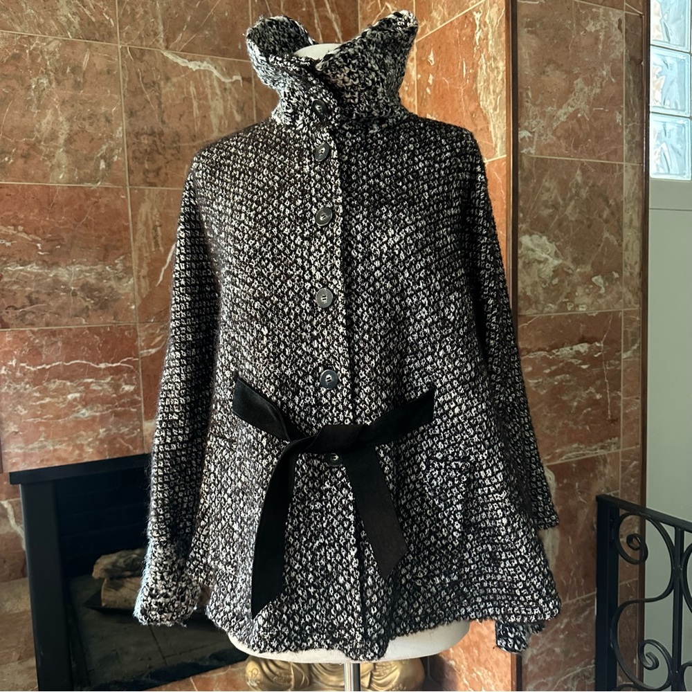 ETCETERA Cotton Alpaca Wool Mohair Pockets Lined Belted Brown Cape Coat Size M